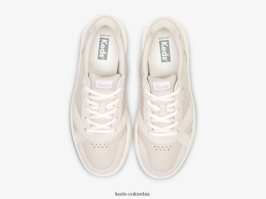 RF0RND99 zapatilla the court de piel y ante rosa claro blanco mujer Keds
