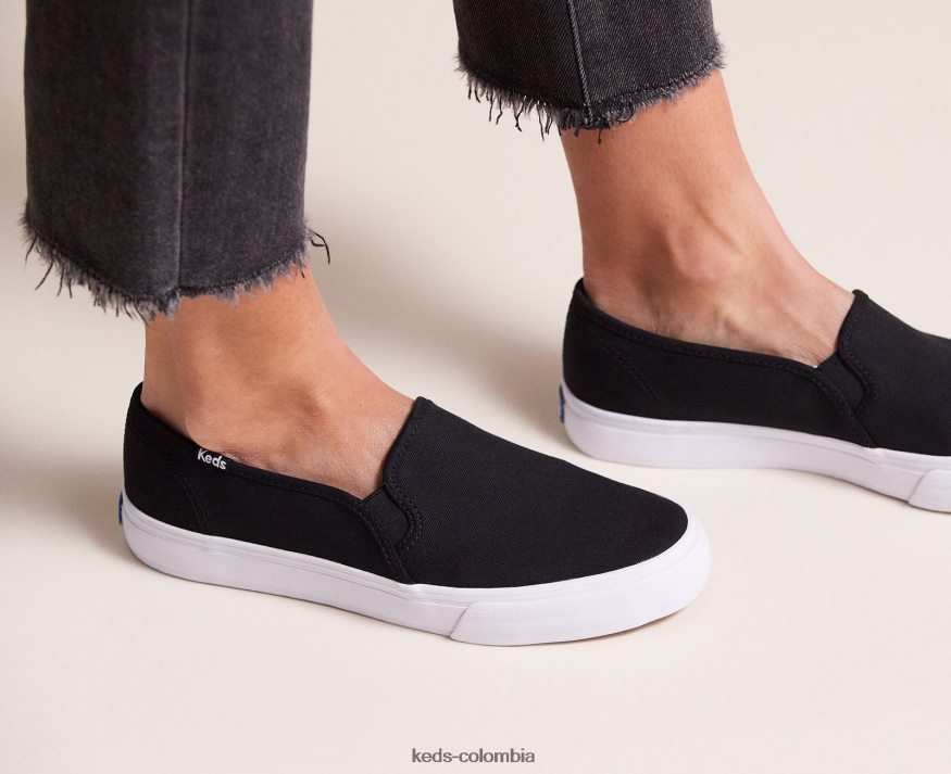 RF0RND1 tenis de lona de dos pisos sin cordones negro mujer Keds