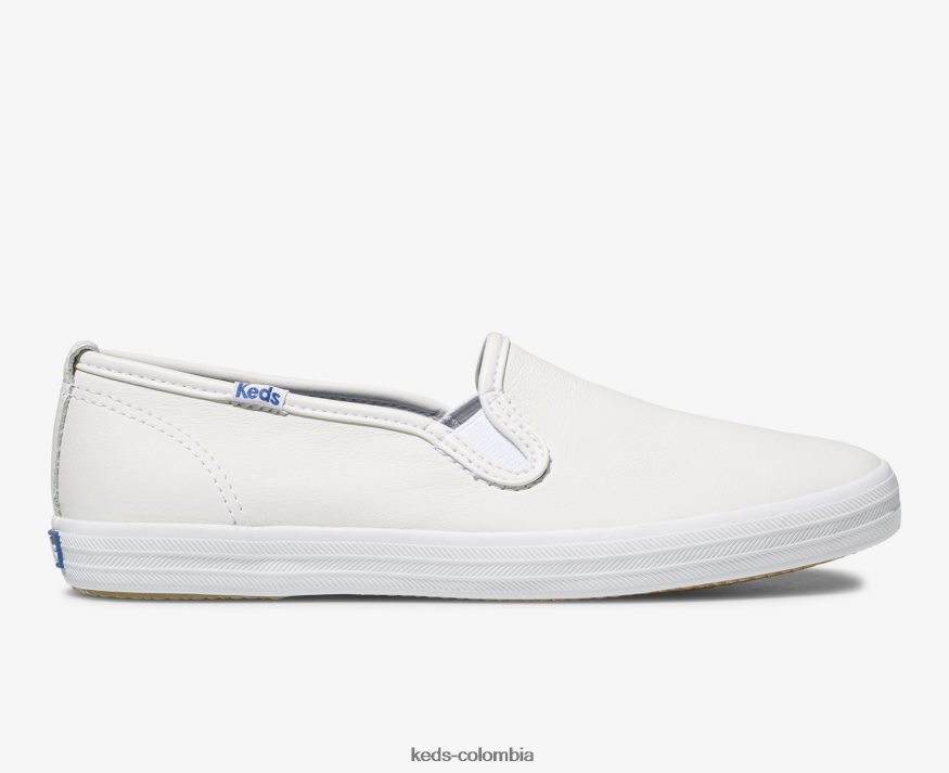 RF0RND25 zapatillas campeon de cuero sin cordones blanco mujer Keds