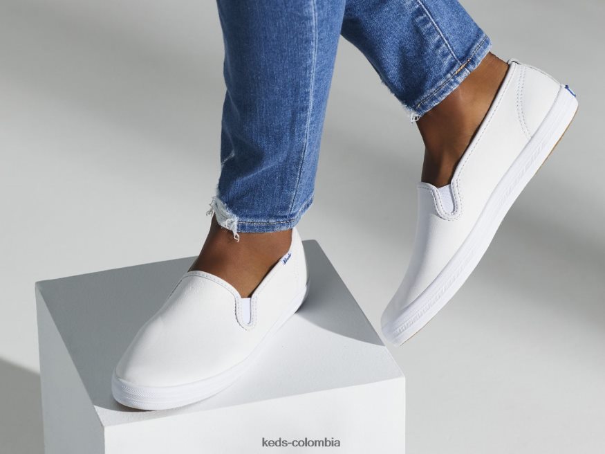 RF0RND25 zapatillas campeon de cuero sin cordones blanco mujer Keds