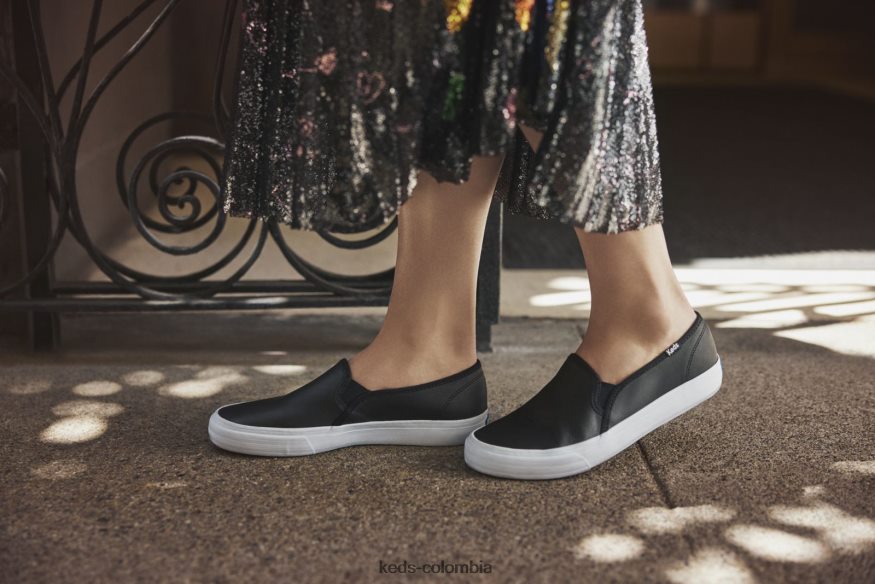 RF0RND27 zapatilla sin cordones de cuero de dos pisos negro mujer Keds