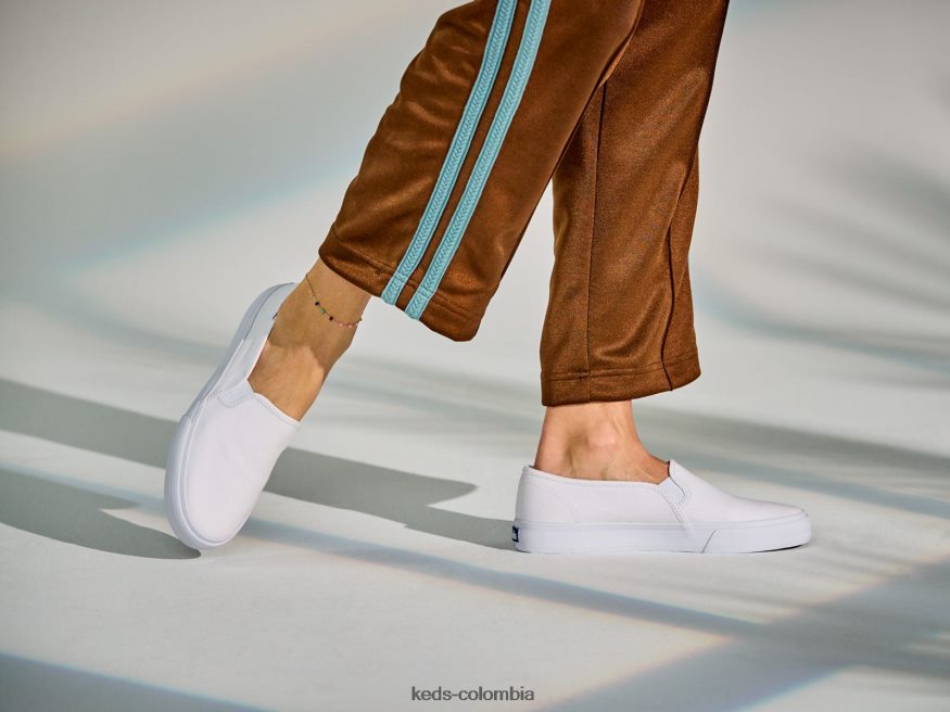 RF0RND2 tenis de lona de dos pisos sin cordones blanco mujer Keds