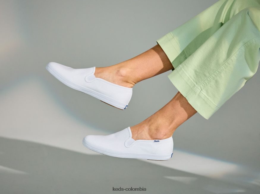 RF0RND38 tenis campeones de lona sin cordones blanco mujer Keds