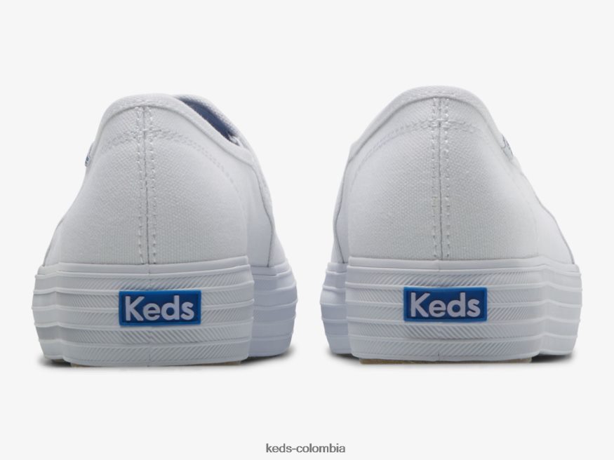 RF0RND40 tenis triples de lona sin cordones blanco mujer Keds