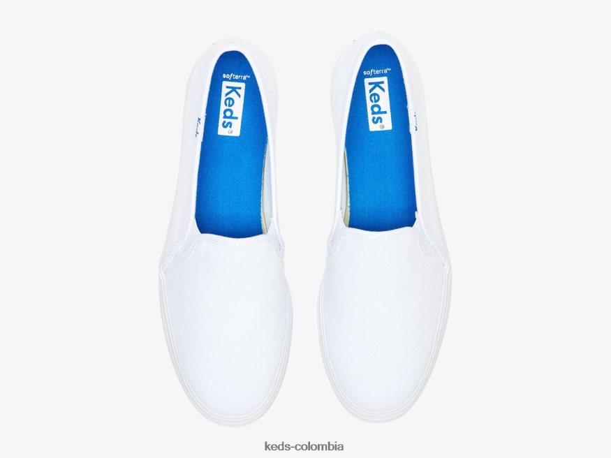 RF0RND40 tenis triples de lona sin cordones blanco mujer Keds