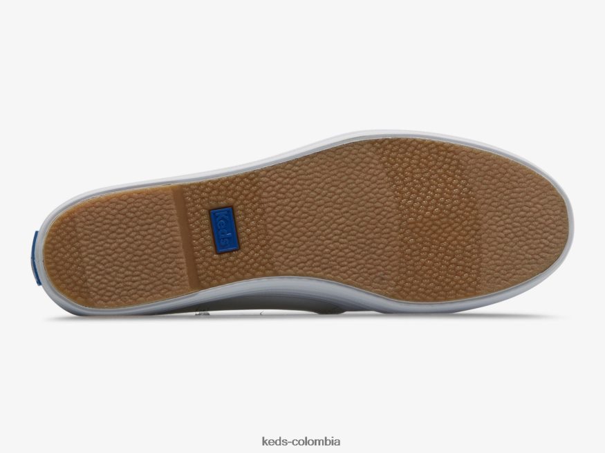 RF0RND40 tenis triples de lona sin cordones blanco mujer Keds