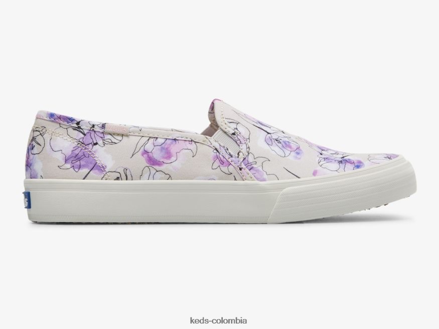 RF0RND64 Zapatilla sin cordones con estampado floral de acuarela de lona de dos pisos gris morado mujer Keds