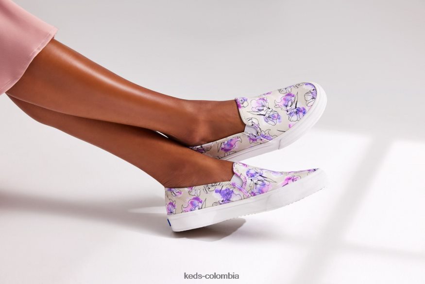 RF0RND64 Zapatilla sin cordones con estampado floral de acuarela de lona de dos pisos gris morado mujer Keds