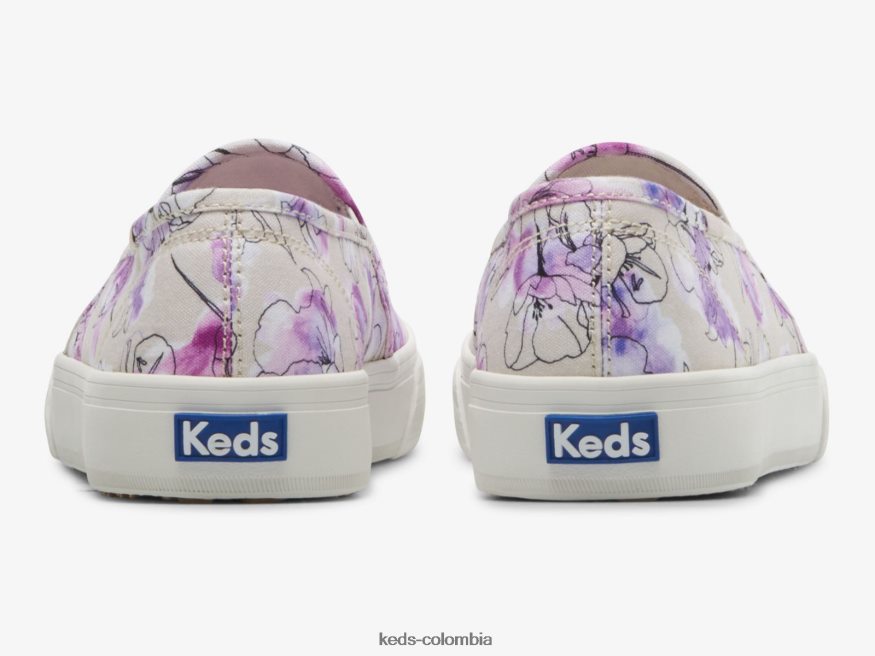 RF0RND64 Zapatilla sin cordones con estampado floral de acuarela de lona de dos pisos gris morado mujer Keds
