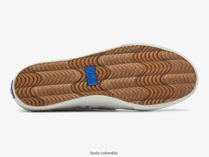 RF0RND64 Zapatilla sin cordones con estampado floral de acuarela de lona de dos pisos gris morado mujer Keds