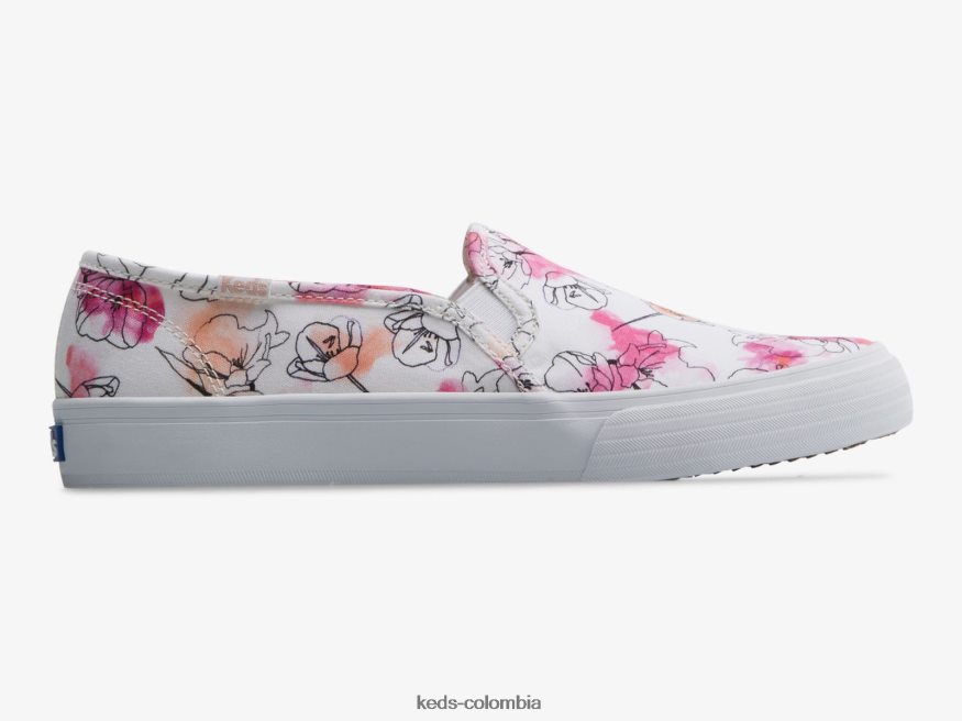 RF0RND65 Zapatilla sin cordones con estampado floral de acuarela de lona de dos pisos blanco rosa mujer Keds