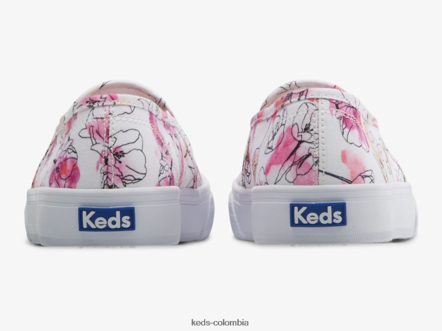 RF0RND65 Zapatilla sin cordones con estampado floral de acuarela de lona de dos pisos blanco rosa mujer Keds