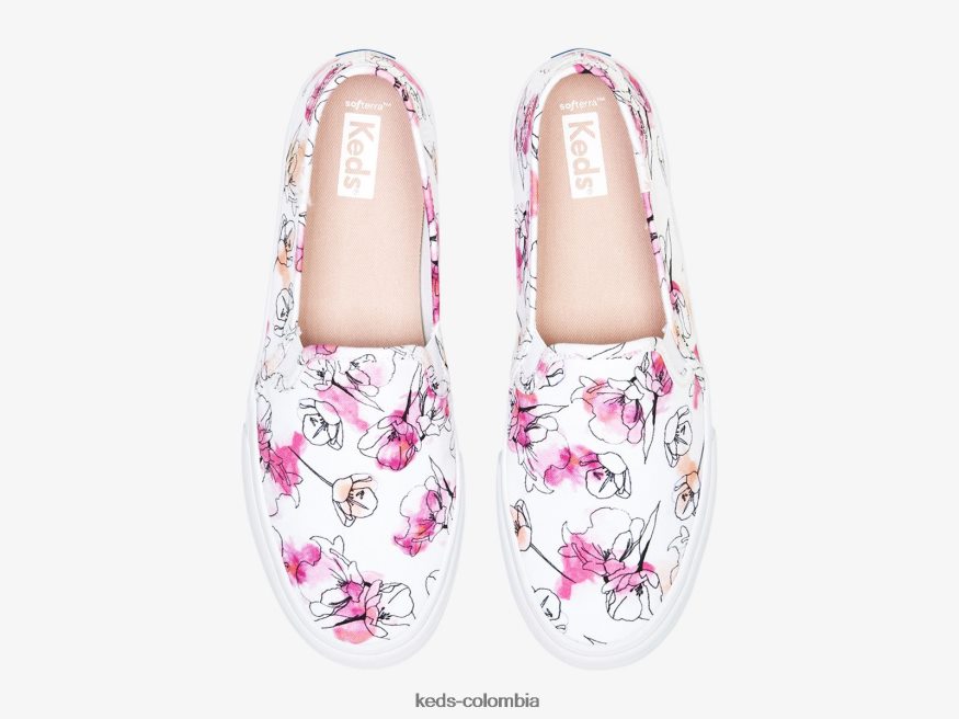 RF0RND65 Zapatilla sin cordones con estampado floral de acuarela de lona de dos pisos blanco rosa mujer Keds