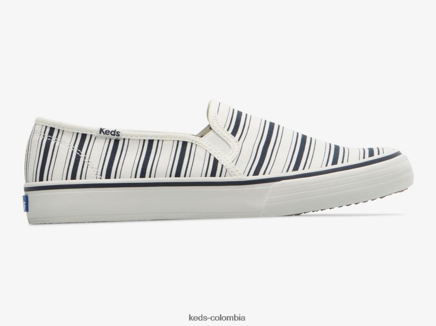 RF0RND67 Zapatilla sin cordones de lona con rayas de dos pisos naval Blanca mujer Keds