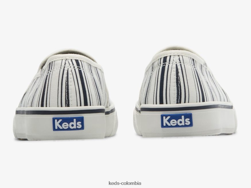 RF0RND67 Zapatilla sin cordones de lona con rayas de dos pisos naval Blanca mujer Keds