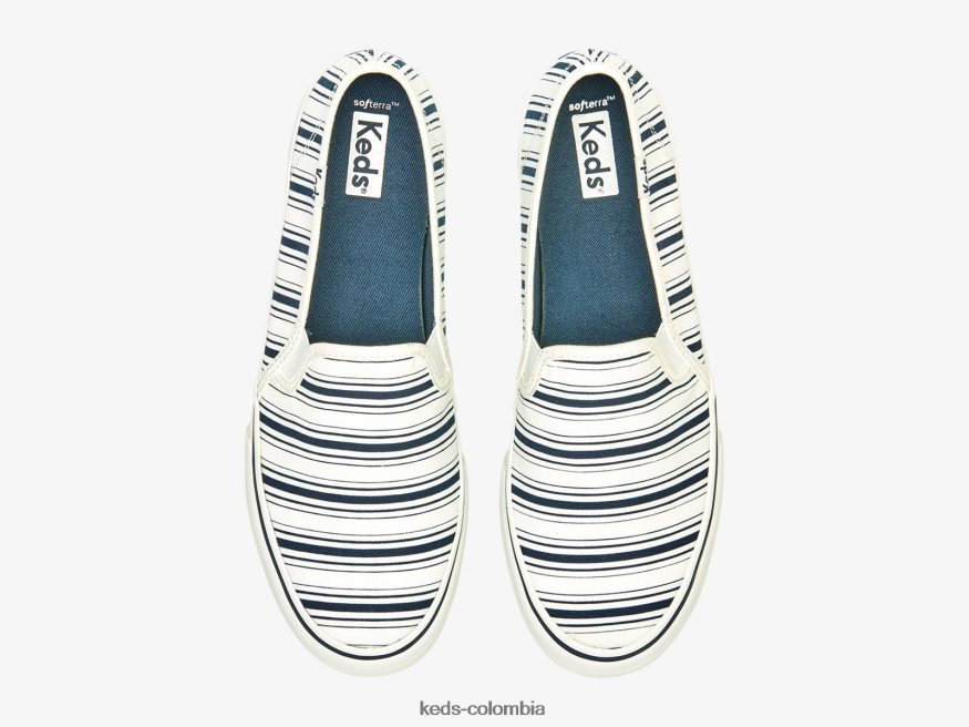 RF0RND67 Zapatilla sin cordones de lona con rayas de dos pisos naval Blanca mujer Keds