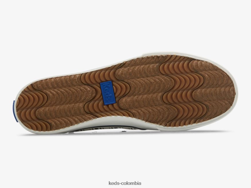 RF0RND67 Zapatilla sin cordones de lona con rayas de dos pisos naval Blanca mujer Keds