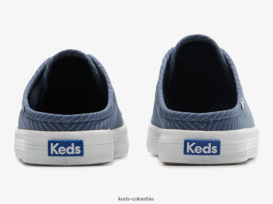 RF0RND45 Zapatilla sin cordones Kickstart Mule de lona con rayas azul mujer Keds
