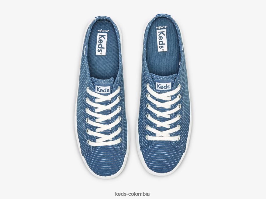 RF0RND45 Zapatilla sin cordones Kickstart Mule de lona con rayas azul mujer Keds