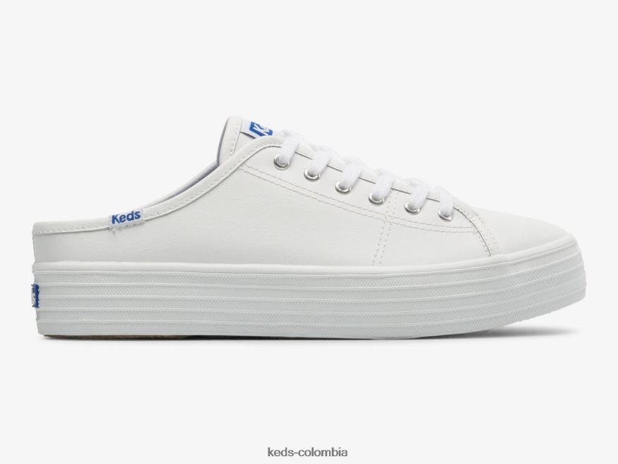 RF0RND46 Zapatilla tipo mule triple kick de piel blanco mujer Keds