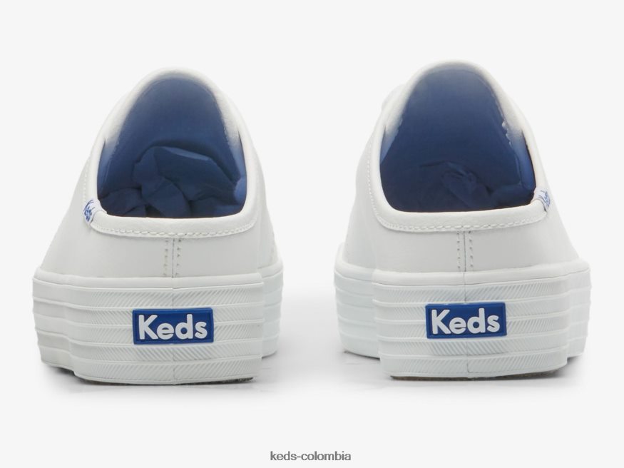RF0RND46 Zapatilla tipo mule triple kick de piel blanco mujer Keds
