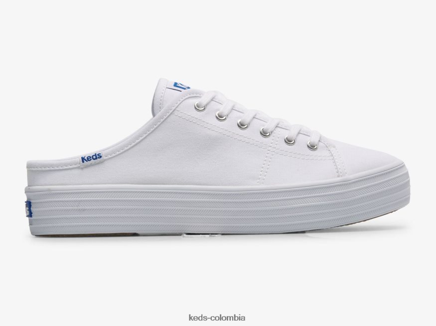 RF0RND48 Zapatilla tipo mule triple kick de lona sin cordones blanco mujer Keds