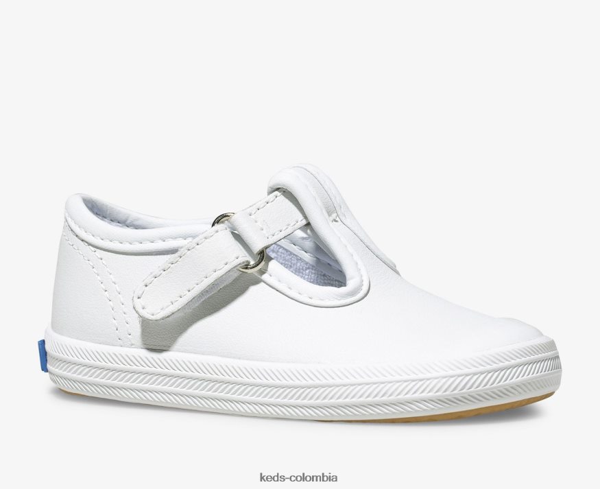 RF0RND232 tenis con tira en T y puntera Champion cuero blanco niño pequeño Keds